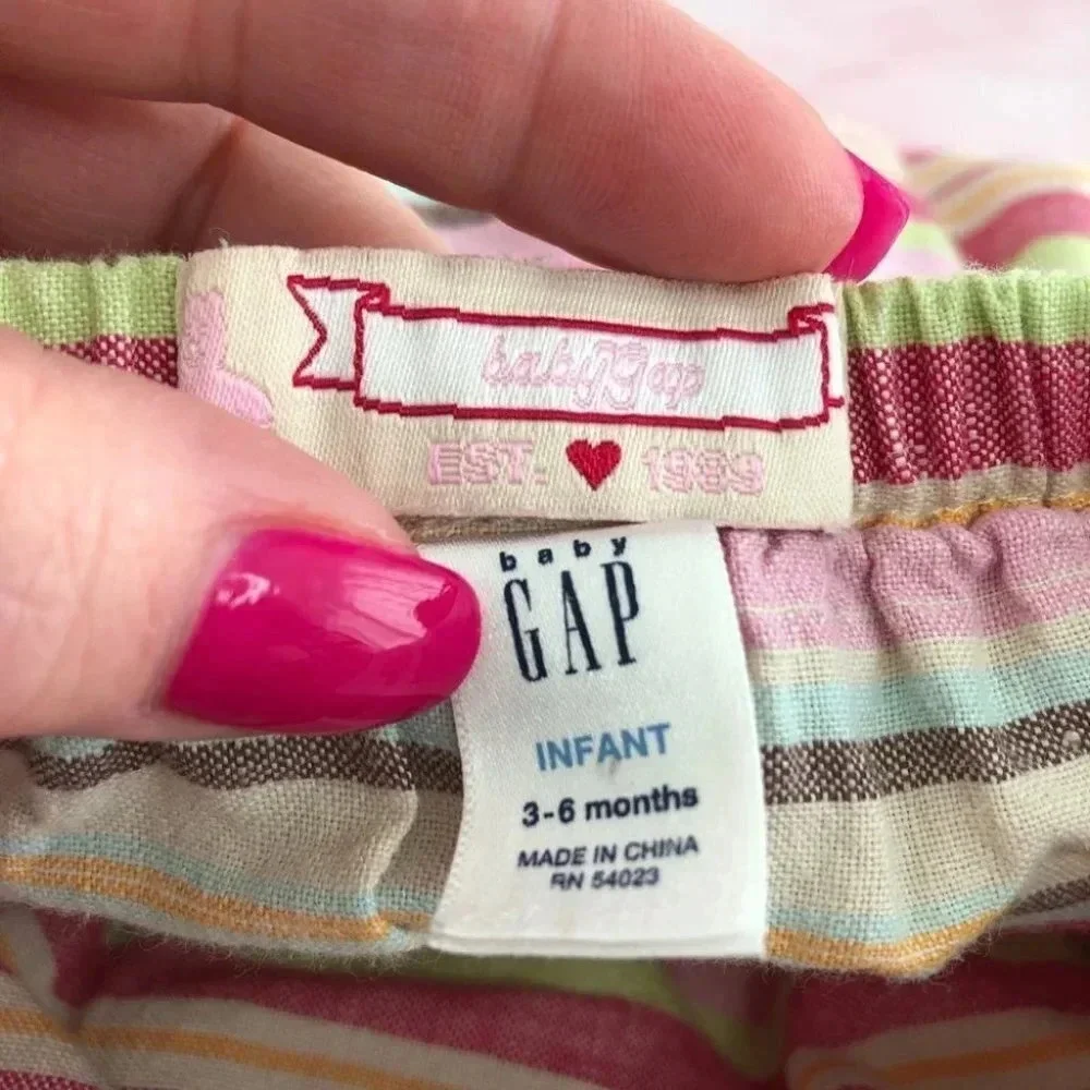 Baby Gap skirt outfit Bee Happy pastel linen stripes size 3-6 months‎